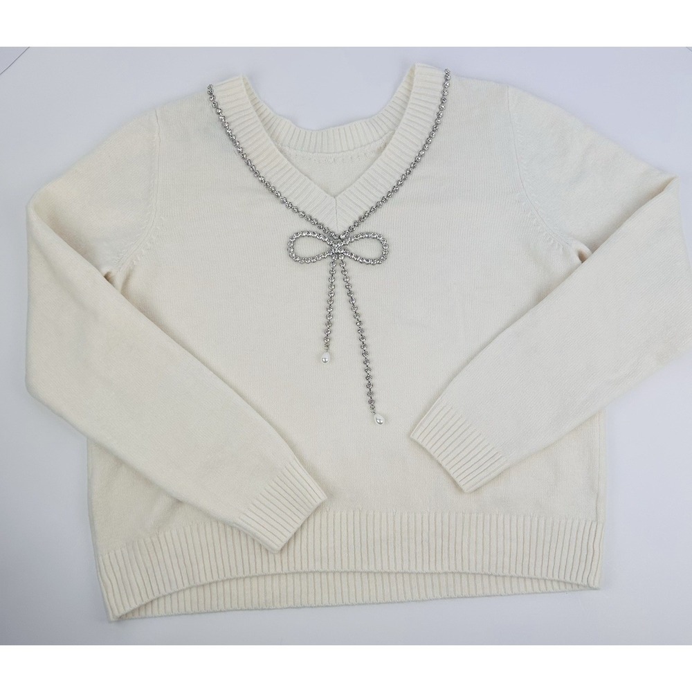 Loft Old Money Luxe Style S‎  Sweater with CZ/Pearl embellishment size L